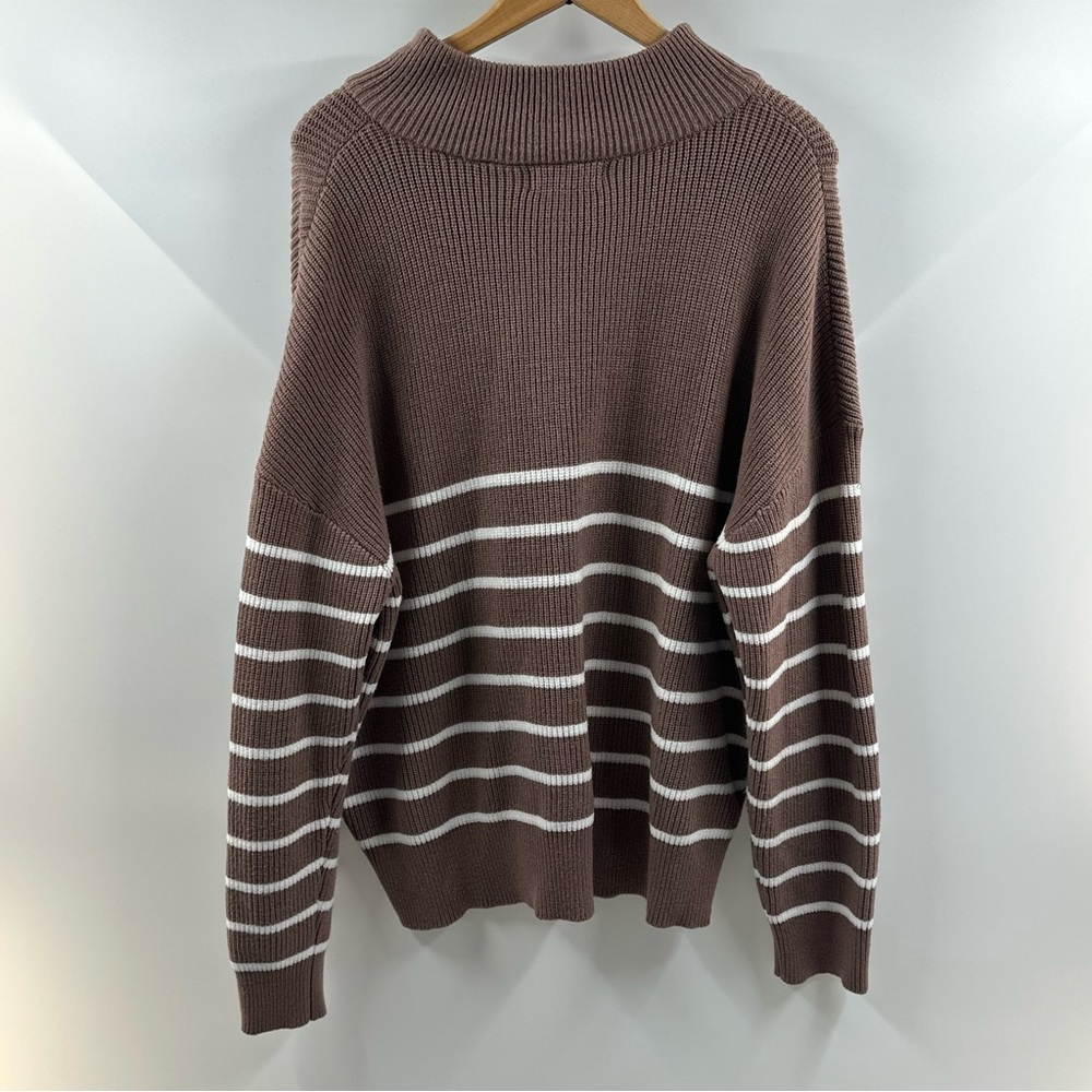 Lillusory Knitted Quarter-Zip Brown & White Striped Sweater – Size Large - Picture 5 of 5